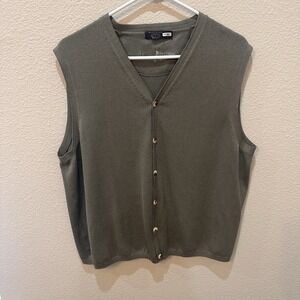 Johnnie Walker Mens Olive Green Silk Sweater Cardigan Vest L Knit Classic Golf